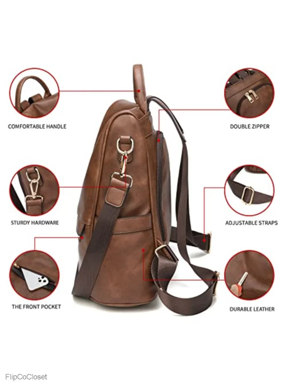 Women's PU Leather Anti-theft Backpack Purse